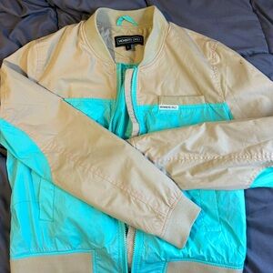 Tan and blue windbreaker/jacket L